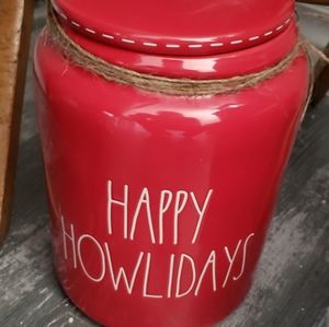 Rae Dunn large cannister. "Happy Howlidays"